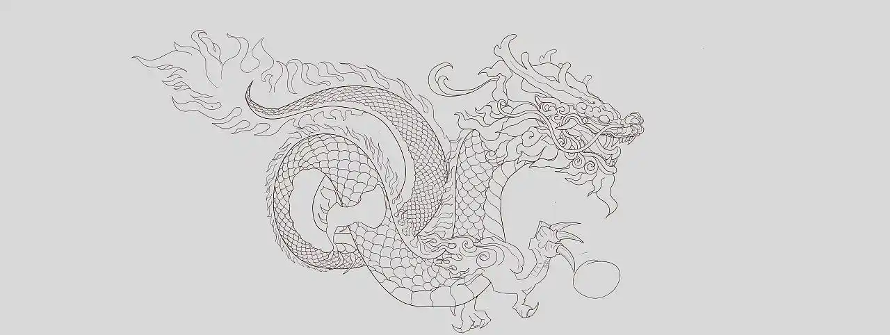 线稿原创作品插画商业插画神兽青龙国潮鹰鹰camylee海龙1鱼鱼一次过