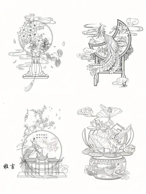 国风插画国潮元素线稿作业分享